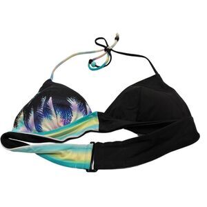 Victoria's Secret Women's M Black Tropical Print Bikini Top Tie-Back